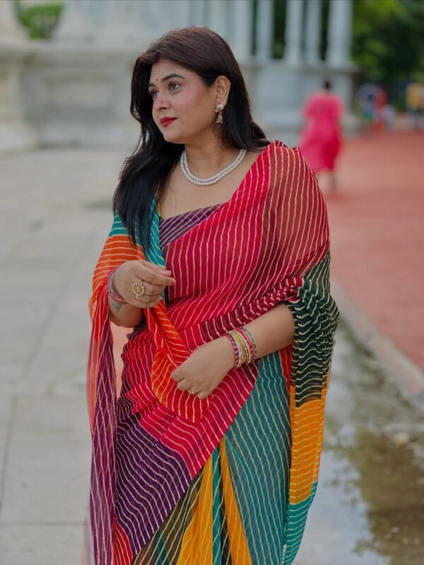Georgette Leheriya Saree (with Blouse)