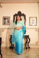 Blue Sea Green Shaded Diamond Chiffon Aari Sequins Handwork Saree