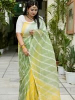 Green Yellow Lehriya Diamond Chiffon Saree Sequins & Zari Work