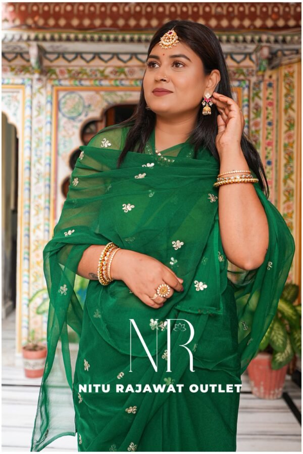 Green Diamond Chiffon Gotta Patti Handwork Saree