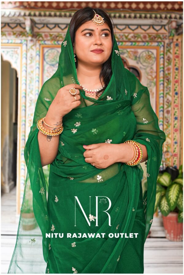 Green Diamond Chiffon Gotta Patti Handwork Saree