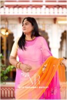 Pink Orange Peach Diamond Chiffon Multi Gotta Patti Aari Sequins Peacock Handwork Saree
