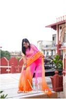 Pink Orange Peach Diamond Chiffon Multi Gotta Patti Aari Sequins Peacock Handwork Saree