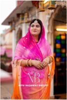 Pink Orange Peach Diamond Chiffon Multi Gotta Patti Aari Sequins Peacock Handwork Saree