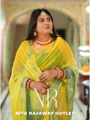 Yellow Green Pure Diamond Chiffon Aari Taari Work Saree with Blouse