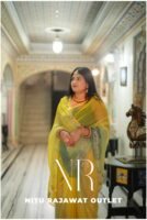 Yellow Green Pure Diamond Chiffon Aari Taari Work Saree with Blouse