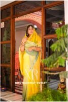 Yellow Green Pure Diamond Chiffon Aari Taari Work Saree with Blouse