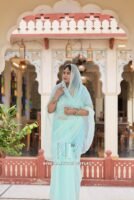 Sea Green Pure Diamond Chiffon Sequins Work Saree