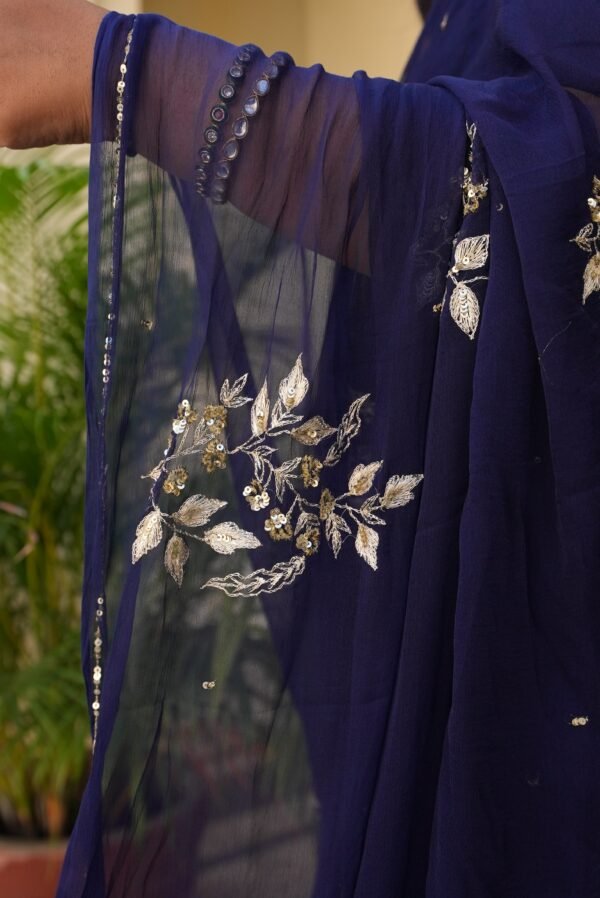 Navy blue Pure diamond chiffon Aari Taari work Saree with blouse