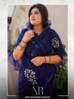 Navy blue Pure diamond chiffon Aari Taari work Saree with blouse